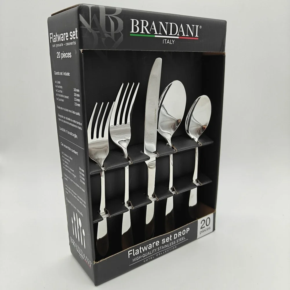 Brandani Italy Drop 20 Piece Stainless Steel Flatware Set Service for 4 NEW